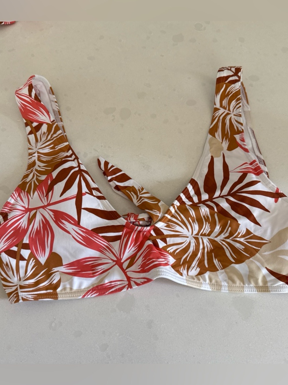 Roxy White Floral-Trim Bikini Top